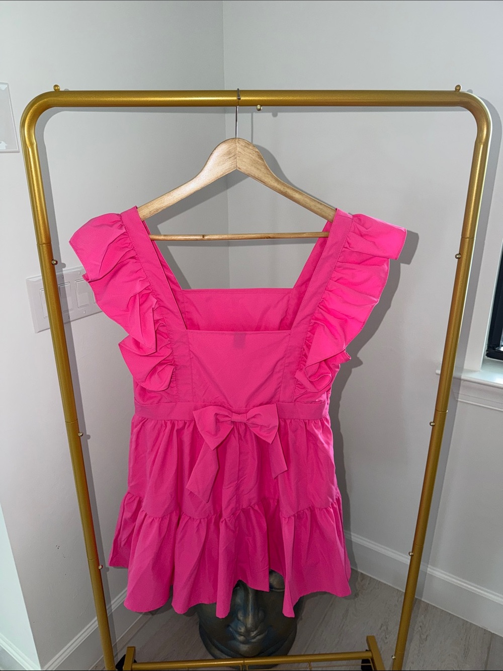 Ruffle Sleeve Tiered Casual Dress - Hot Pink - Picture 2 of 2